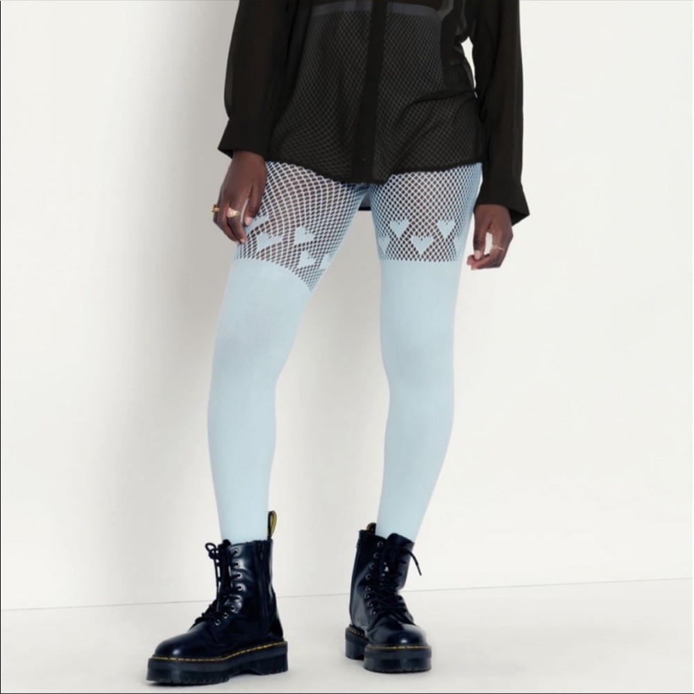 HEARTS SUSPENDER PASTEL BLUE HOSIERY NWT BLACKMILK